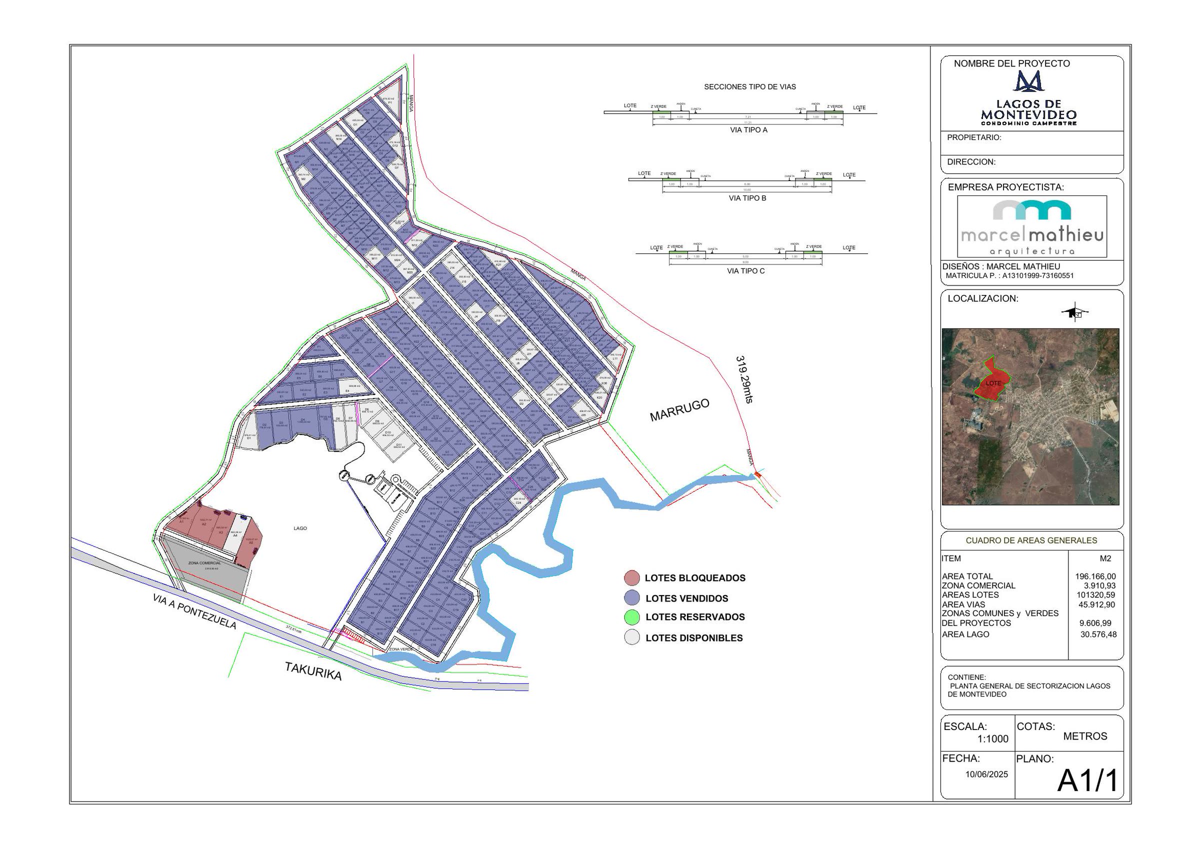 Plano de sectorización y lotes de Lagos de Montevideo