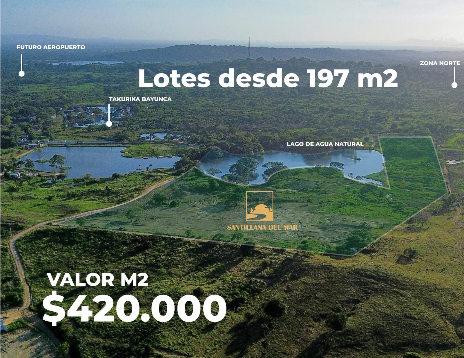 Vista aérea real del terreno de Santillana del Mar en la Zona Norte de Cartagena